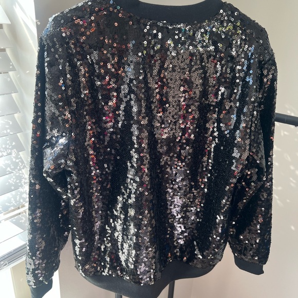 NWOT Tipsy Elves size Small Black Sequin Bomber Jacket - Picture 6 of 7